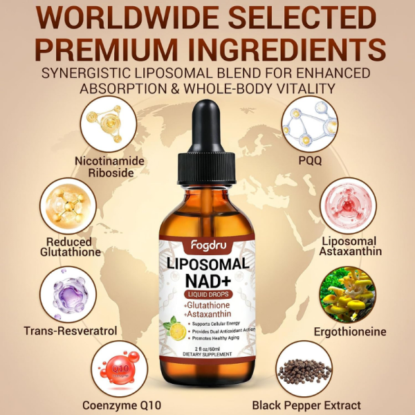 Liposomal NAD+ Liquid Drops with Glutathione & Astaxanthin for Cellular Energy In Pakistan